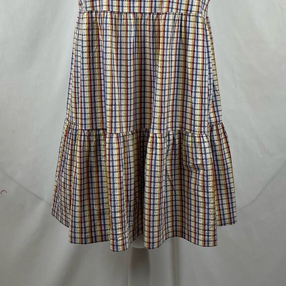 LOFT White Red Blue Yellow Plaid Cottage Fairy Boho Dress NWOT Size M - Picture 4 of 12